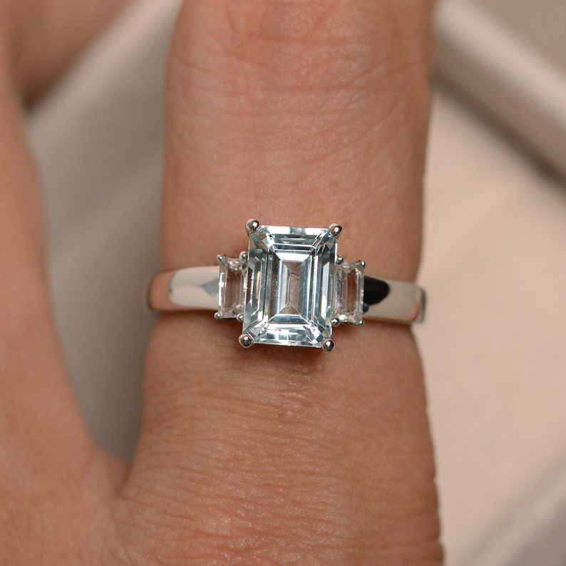 Natural aquamarine ring blue gemstone engagement ring | Etsy