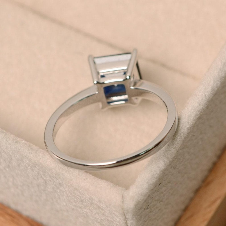 Sapphire ring, square ring, blue sapphire ring, solitaire ring, sterling silver image 4