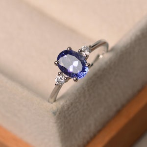 Real natural tanzanite ring, oval cut, sterling silver, gold engagement ring, December birthstone