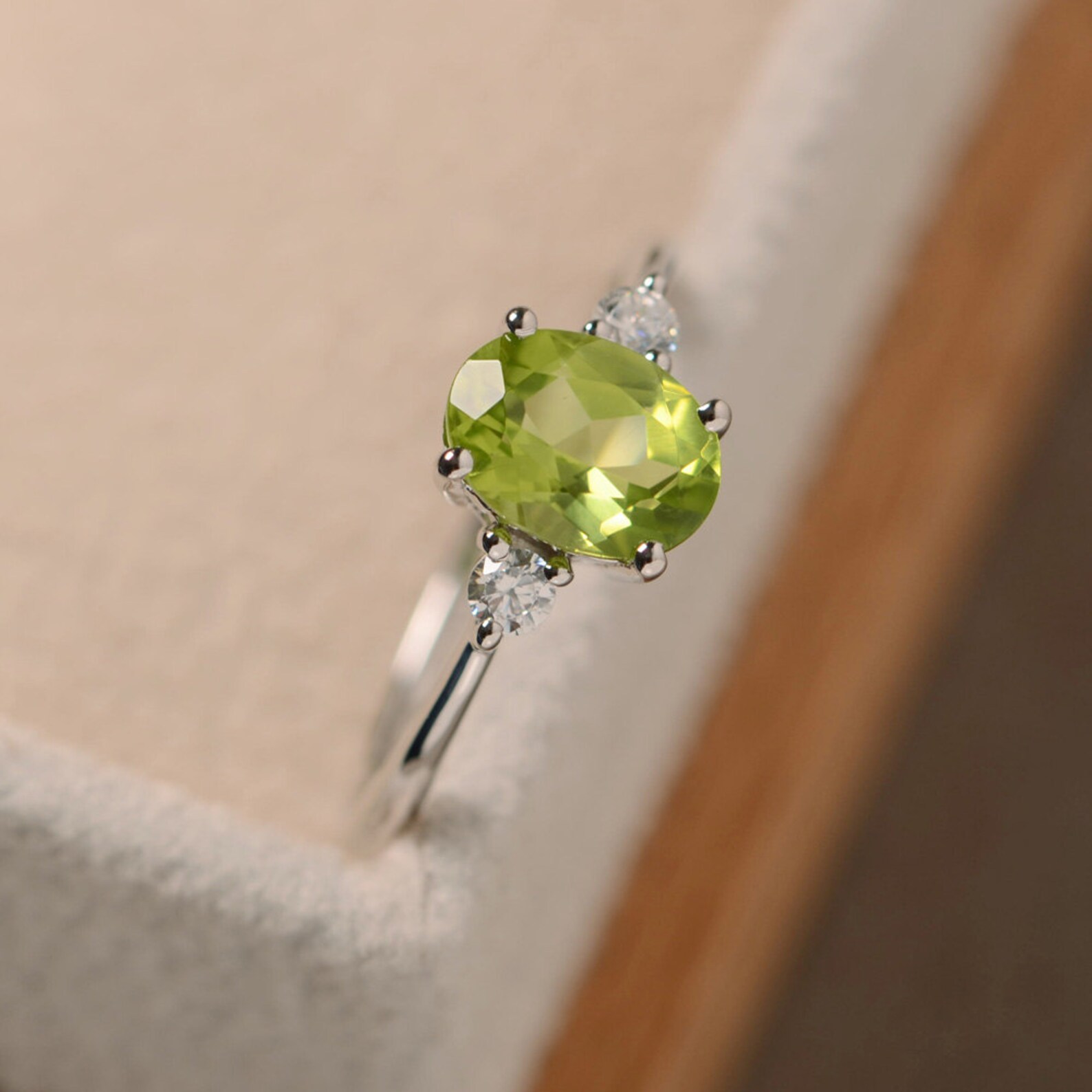 Natural Peridot Ring Silver Oval Gemstone August Etsy