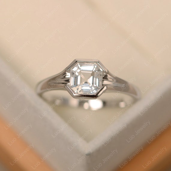 silver white topaz engagement ring November birthstone princess cust 