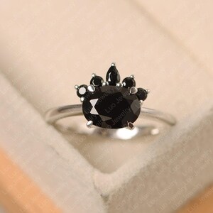 Black spinel ring, sterling silver engagement ring, oval cut black stone ring