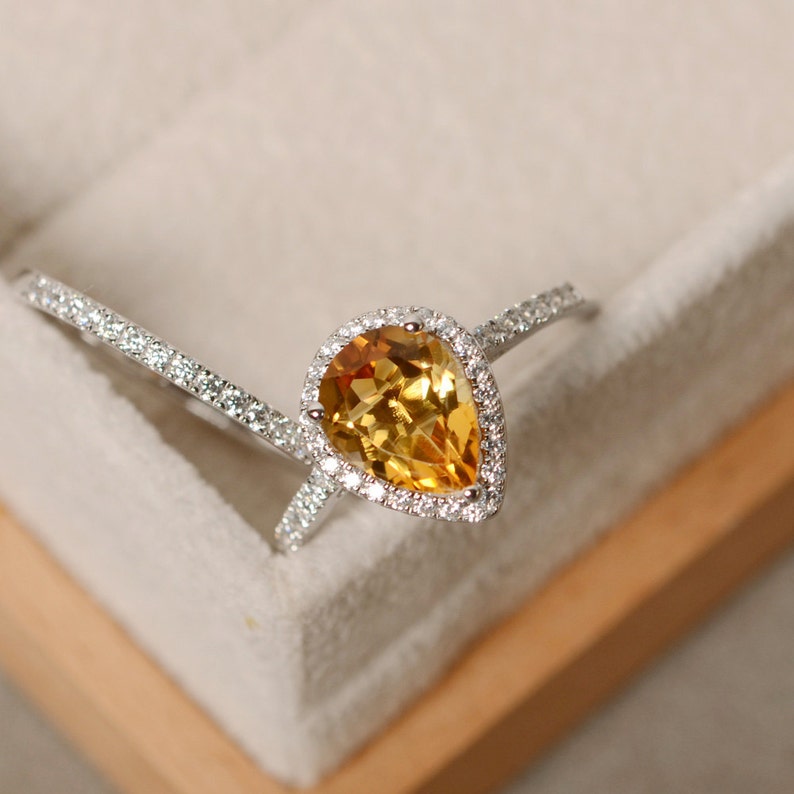 Citrine Engagement Rings Set Sterling Silver 2 Rings Bridal Etsy