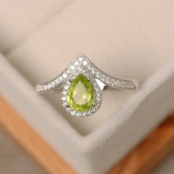 Peridot Ring Pear Cut Engagement Ring Natural Peridot Etsy