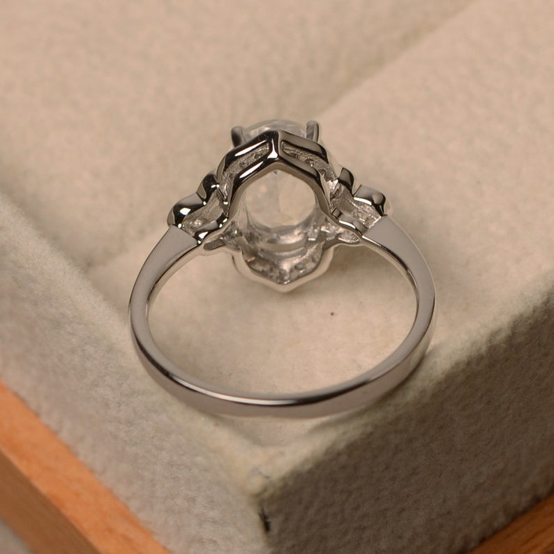 halo ring oval cut rings faceted moonstone ring Natural blue moonstone ring June birthstone
