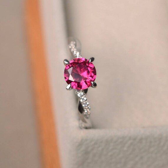 Ruby Promise Rings July Birthstone Round Cut Red Stone Sterling