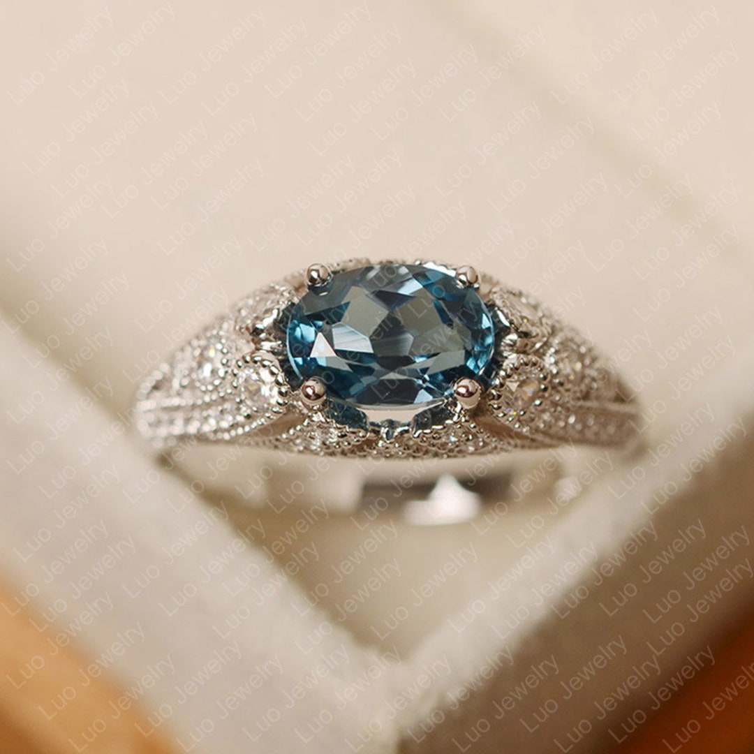 London Blue Topaz Ring, Sterling Silver, Engagement Ring for Women ...