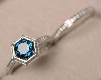 London blue topaz ring, engagement ring, sterling silver, promise ring, blue gemstone, wedding ring