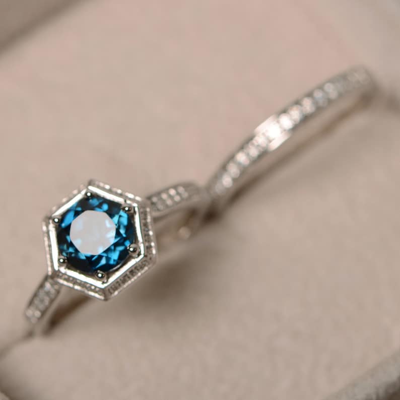 London Blue Topaz Ring Engagement Ring Sterling Silver Etsy