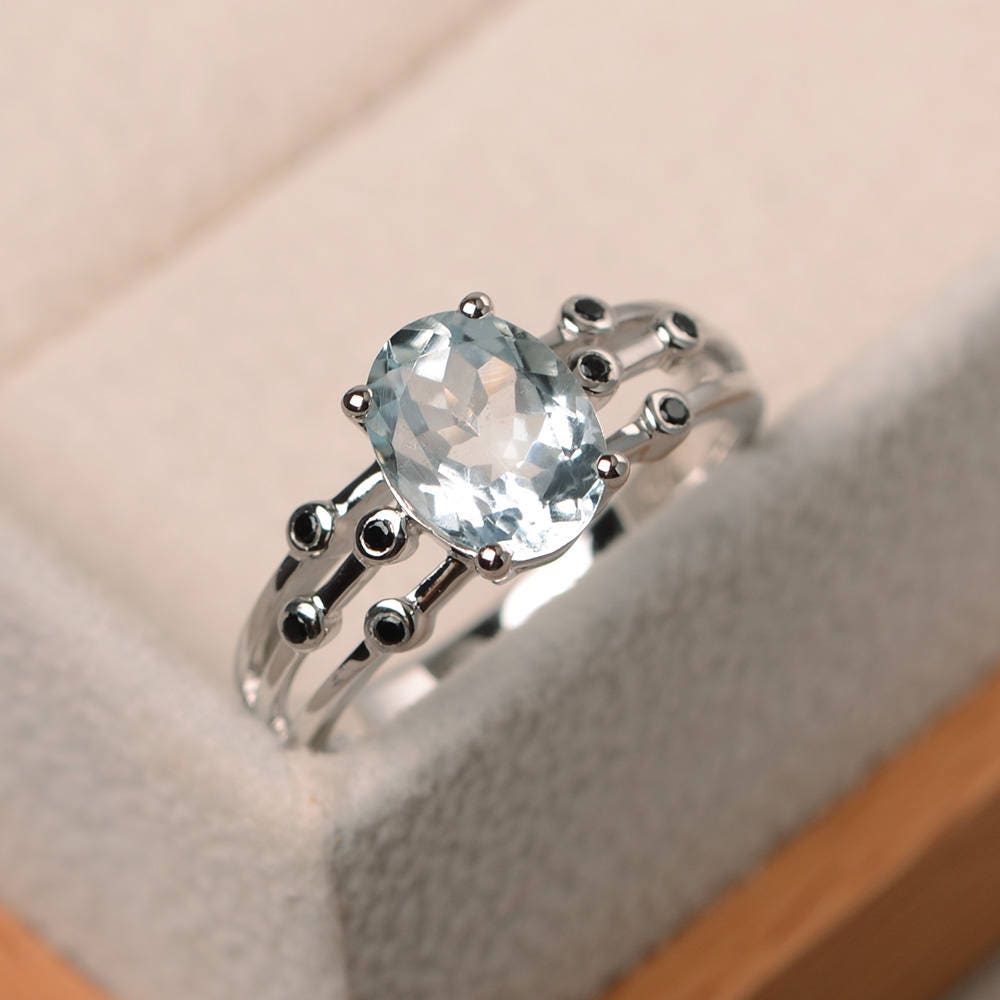 Engagement Ring Natural Aquamarine Ring Oval Cut Blue | Etsy