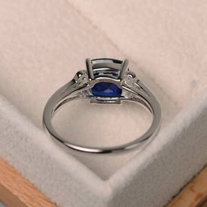 Lab Sapphire Ring, Cushion Cut Engagement Promise Ring, Sterling Silver ...