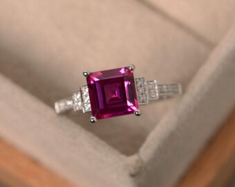 Labrador Rubin Ring, roter Edelstein, Juli Geburtsstein, Verlobungsring, Sterling Silber, Versprechensring, Rubinringe