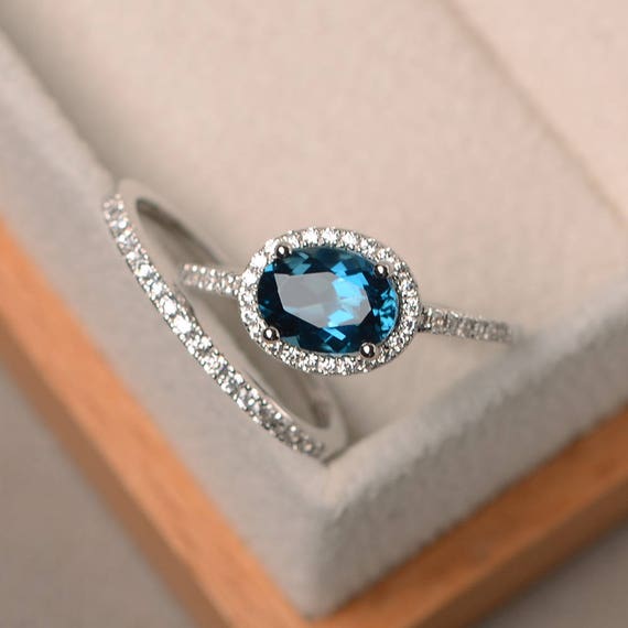 Small Stackable London Blue Topaz Ring Rhodium on Sterling Silver Small Stackable London Blue Topaz Ring Rhodium on Sterling Silver