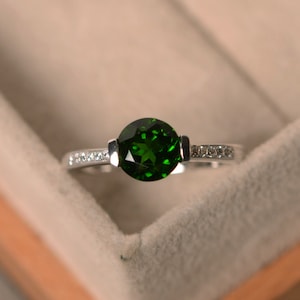 BL Jewelry Sterling Silver Round Genuine Natural Green Chrome Diopside Stackable Half Eternity Band Ring