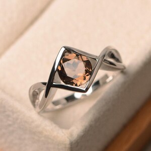 Natural smoky quartz rings, cocktail party rings, round cut brown gemstone, sterling silver rings, gifts for her