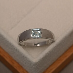 Aquamarine ring, engagement ring, Blue gemstone ring, promise ring for her, sterling silver
