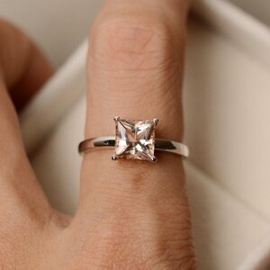 Morganite ring, princess cut, solitaire ring, promise ring image 4