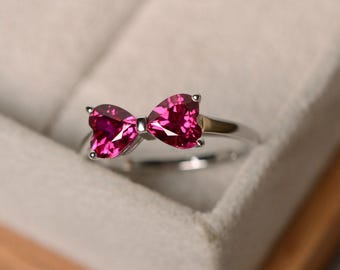 Lab ruby ring, July birthstone, red ruby, gemstone ring, sterling silver
