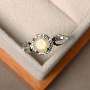 Blue sapphire rings, cocktail rings, September birthstone, round cut blue gemstone, silver rings, halo rings Opal