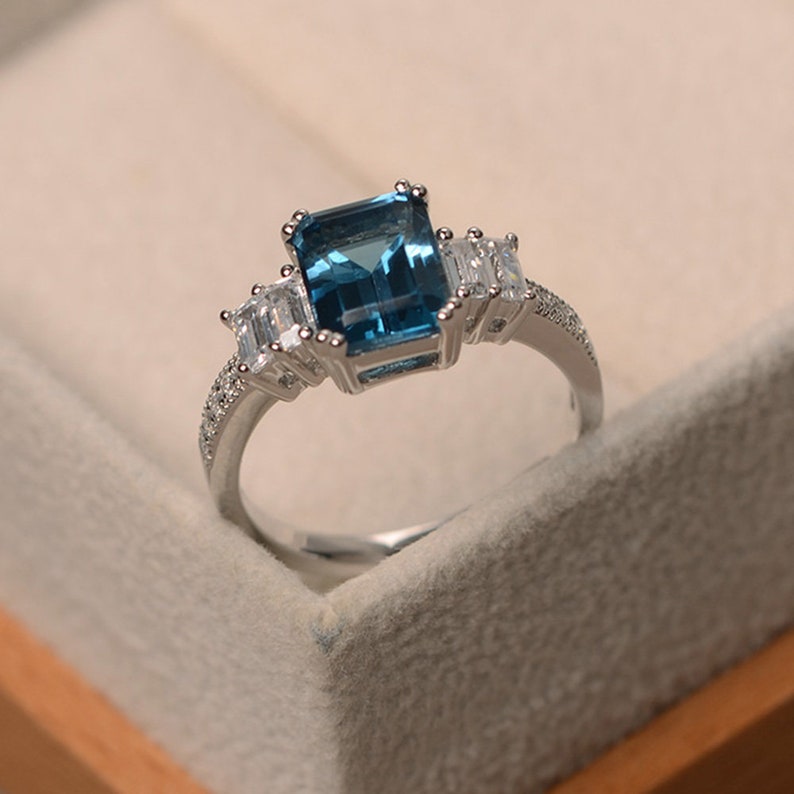 London Blue Topaz Ring Emerald Cutrectangle Shape 925 | Etsy