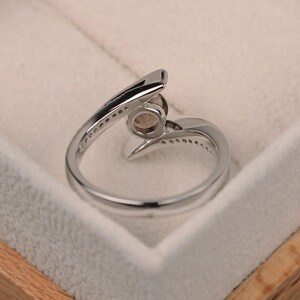 Smoky quartz ring, round cut gemstone ring, brown gemstone ring, engagement ring, bezel setting, sterling sivler image 3