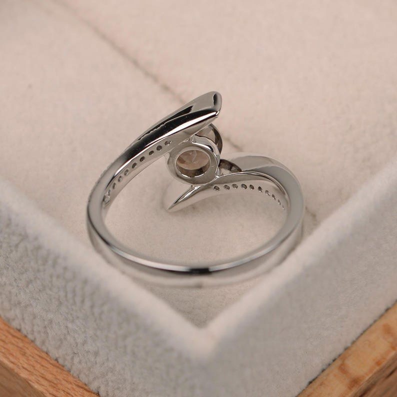 Smoky quartz ring, round cut gemstone ring, brown gemstone ring, engagement ring, bezel setting, sterling sivler image 3