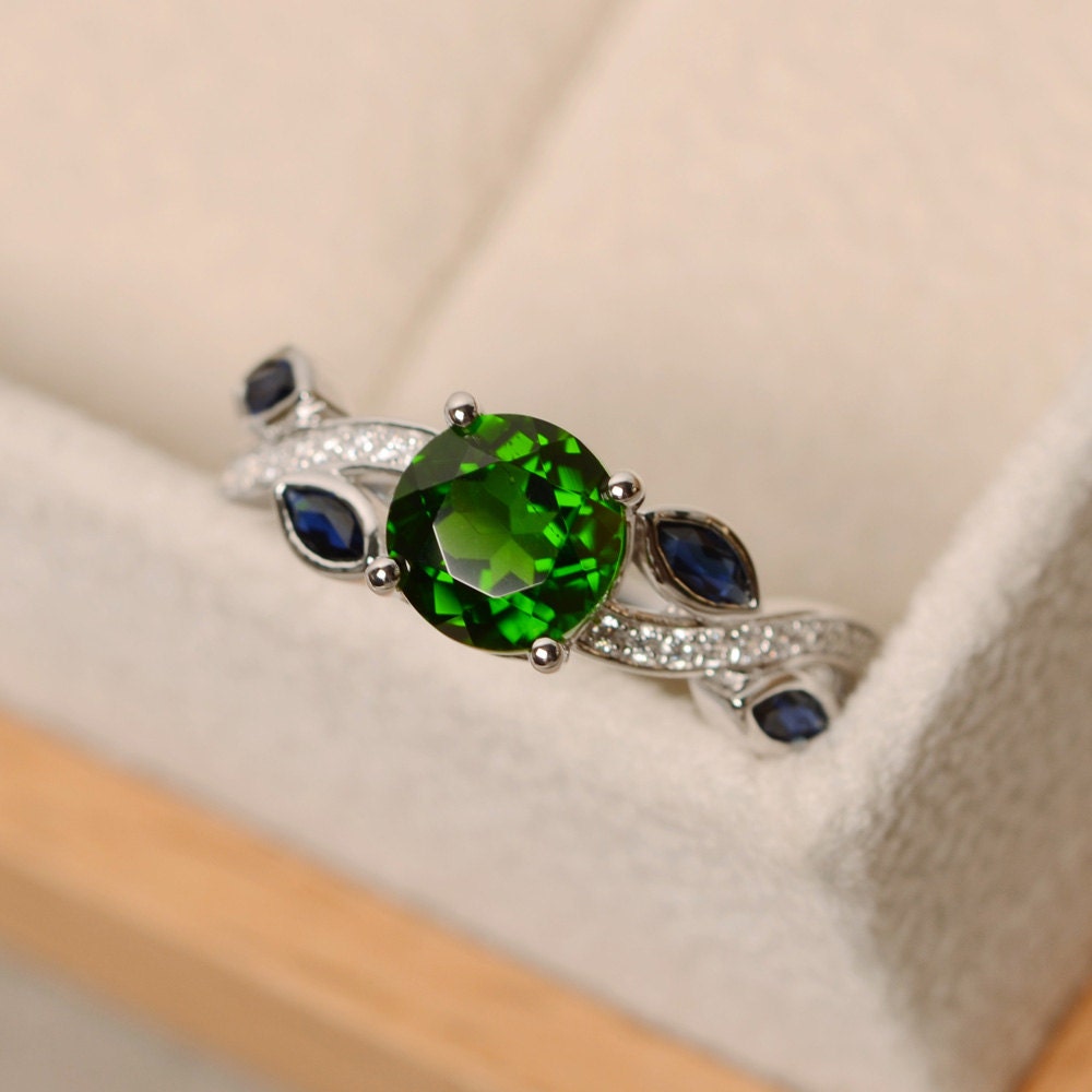 Natural Diopside Ring Multistone Ring Leaf Ring Sterling - Etsy