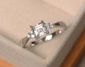 Weißer Topas Ring, Sterling Silber, quadratisch geschliffener Ring, Verlobungsring