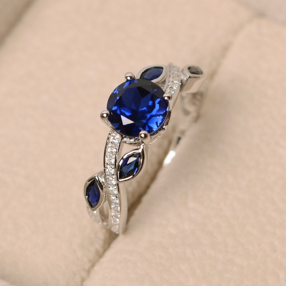 Sapphire ring leaf ring multistone ring blue sapphire Etsy