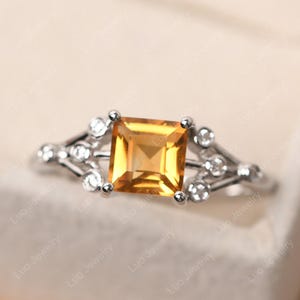 Unique 1.03 carat citrine statement ring, sterling silver, square cut star map ring,November birthstone