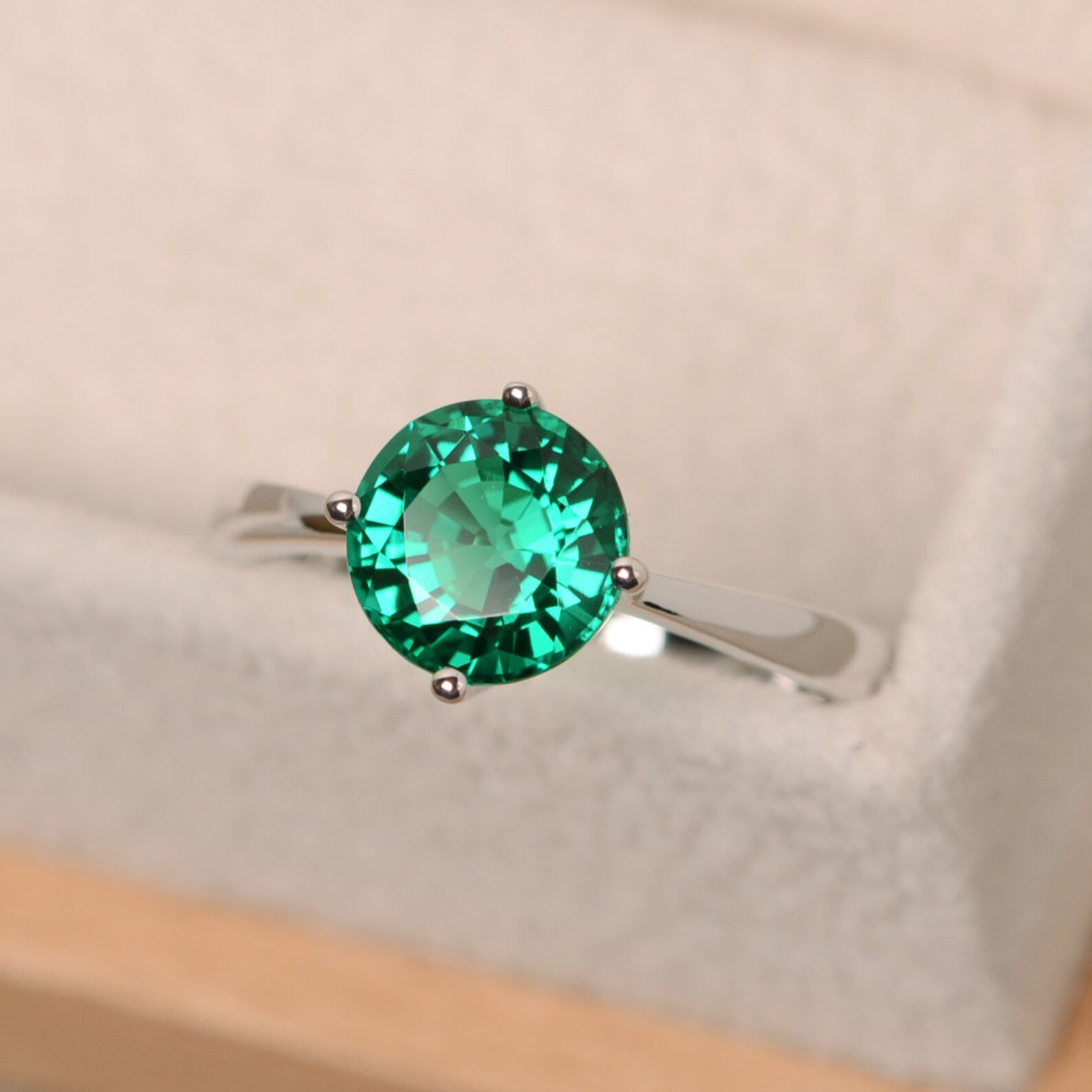 Emerald Ring Brilliant Cut Solitaire Ring Sterling Silver Etsy