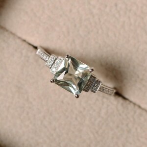 Green amethyst ring, princess cut, engagement ring, silver, green gemstone, promise ring image 5