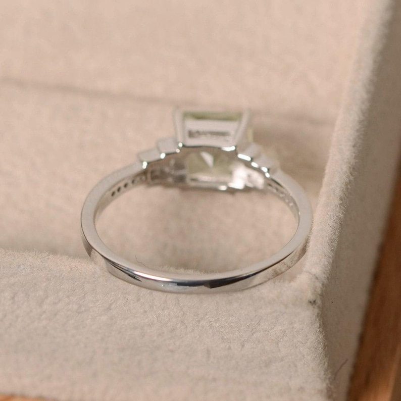 Green amethyst ring, princess cut, engagement ring, silver, green gemstone, promise ring image 4