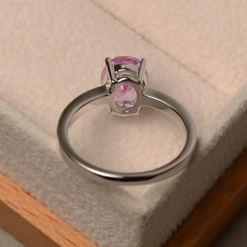 pink sapphire ring, oval cut pink gemstone ring, engagement ring, solitaire ring image 3
