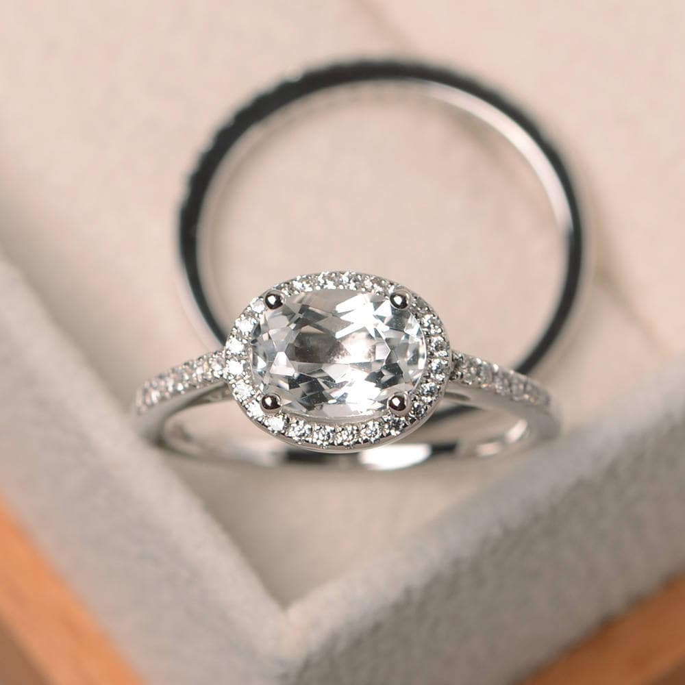 Natural white topaz ring wedding ring oval cut gemstone | Etsy