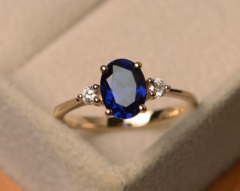 Blauer Apphir-Ring, 14k Gelbgold, Ovalschliff, September Geburtsstein, Brautring