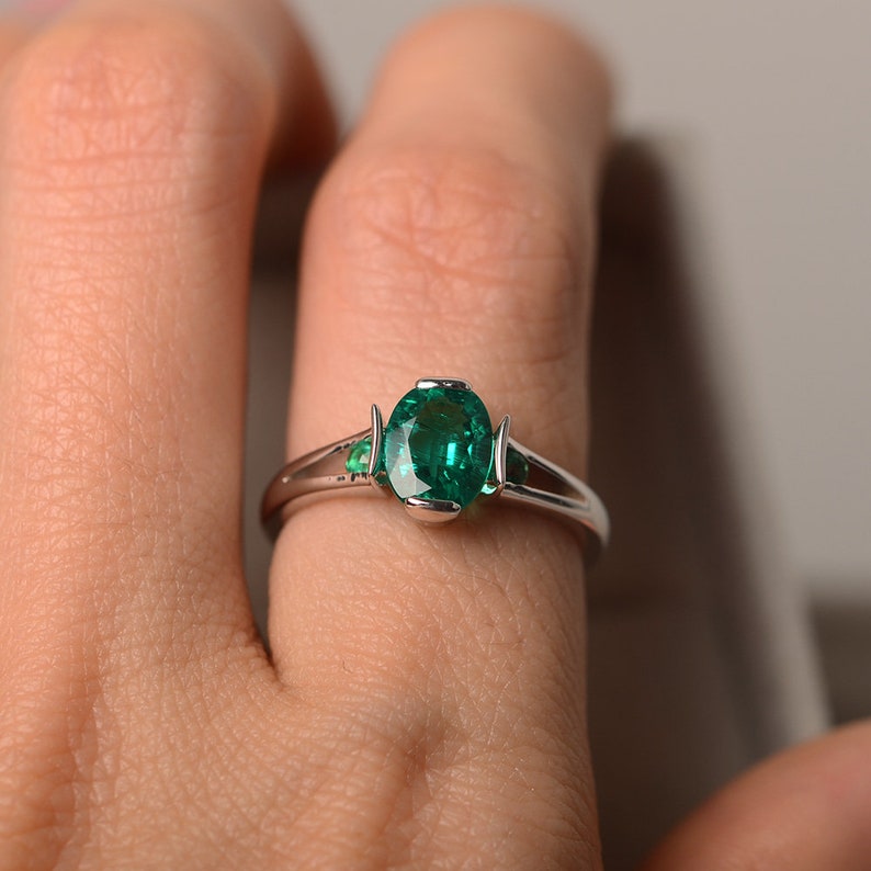 Emerald Ring Lab Emerald Sterling Silver Promise Ring May Etsy
