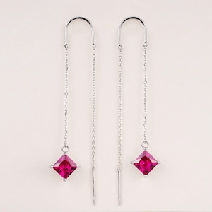 Princess cut 1.37 carats,Lab Ruby dangle and drop earrings, kite set silver earrings, July birthstone