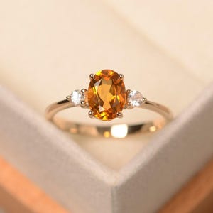 citrine ring, yellow gold, oval cut, engagement ring for women, November birthstone,yellow crystal