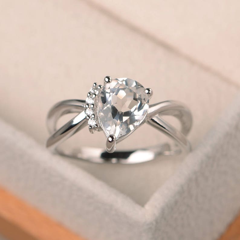pear cut gemstone Natural white topaz ring sterling silver ring wedding ring November birthstone