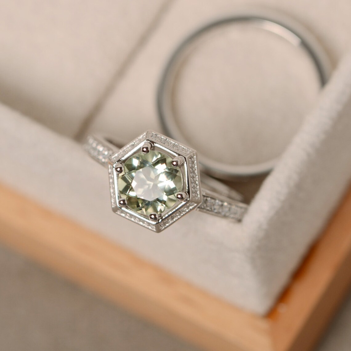 green amethyst engagement ring tripple shank green amethyst engagement ring tripple shank