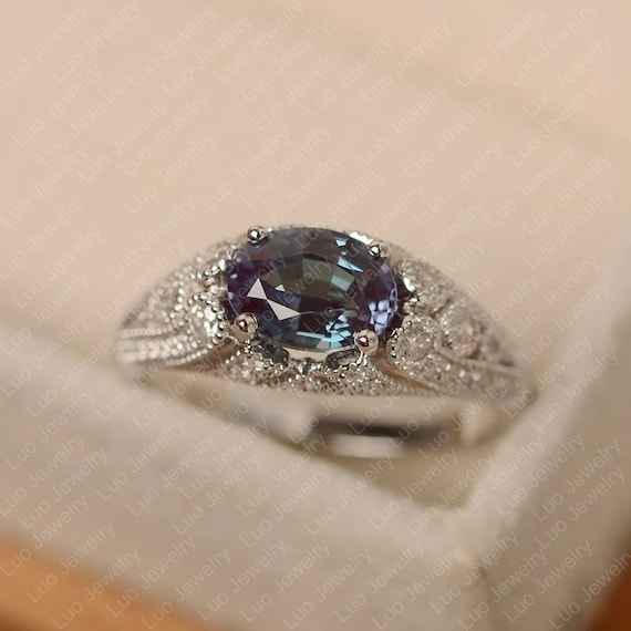 Vintage Alexandrite Engagement Ring Sterling Silver Oval Cut | Etsy