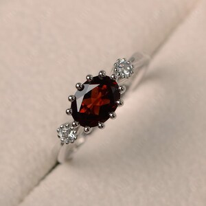 Wedding ring, natural garnet ring, red gemstone, oval cut gemstone, January birthstone