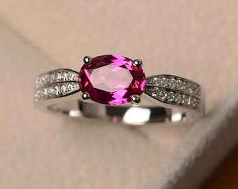 red ruby ring, July birthstone ring, oval shape ring, engagement ring for women