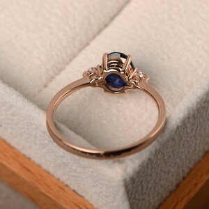 Vintage sapphire ring , blue gemstone wedding ring, oval cut September birthstone, 14k rose gold image 3