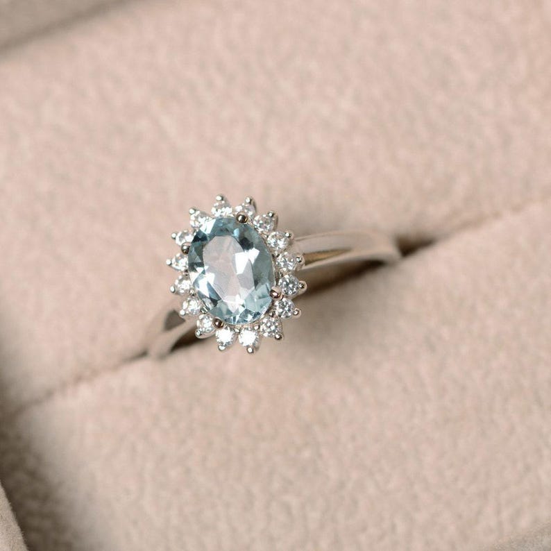 Genuine aquamarine ring, oval cut aquamarine, March birthstone ring, sterling silver, image 2
