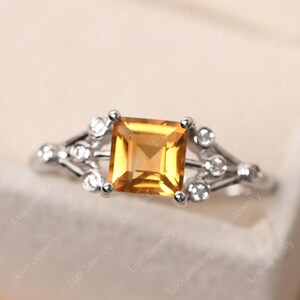 Bague unique en forme de citrine de 1,03 carat, argent sterling, bague carte des étoiles coupée carrée, pierre de naissance de novembre