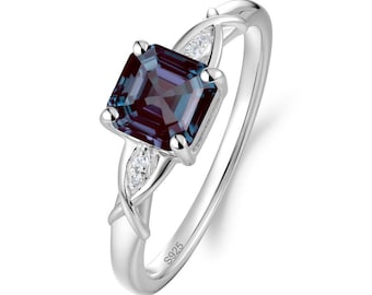 Alexandrite ring, asscher cut, color changing gemstone engagement ring, infinity ring, anniversary ring, June birthstone