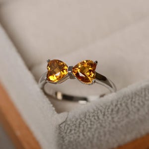 Natural citrine ring, heart ring, sterling silve ring, engagement ring, promise ring, November birthstone ring