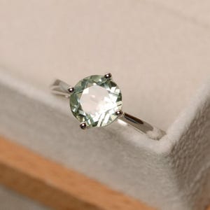 Green amethyst ring, solitaire ring, sterling silver, promise ring image 3